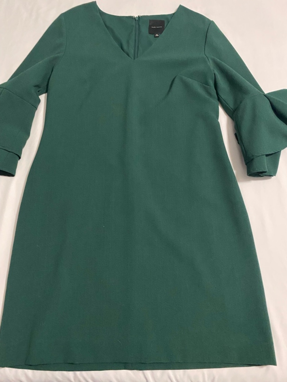 Alex Marie Green‎ V-Neck Lined Mini Dress with Tiered Pleated Bell Sleeves Sz 10 - Picture 6 of 11